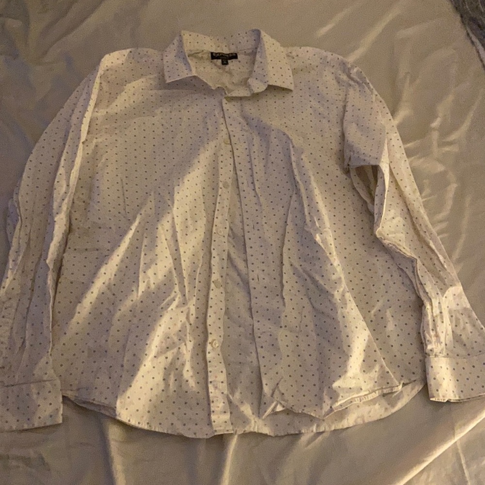 Red white and blue circles pattern button down